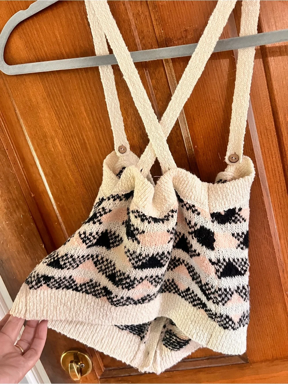 Free People Cream Knit Shoulder Bag with Black & Pink Pattern - Picture 3 of 3
